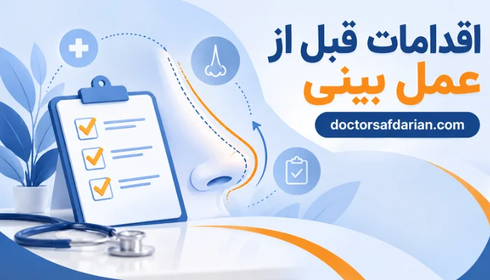 نمایش چکلیست پزشکی و ساختار بینی برای معرفی مهمترین اقدامات و مراقبتهای ضروری پیش از جراحی بینی.